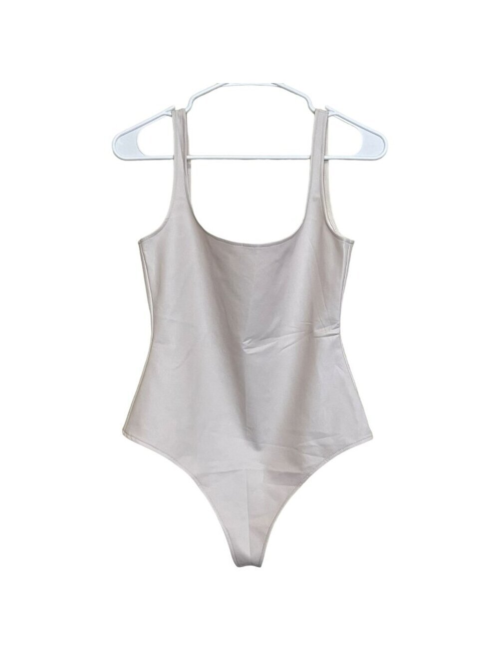 Susana Monaco $148 Faux Leather Bodysuit Blanched Almond Size Large NWOT
